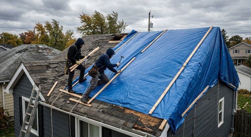 Storm Damage Roof Tarping in Sunbury, OH